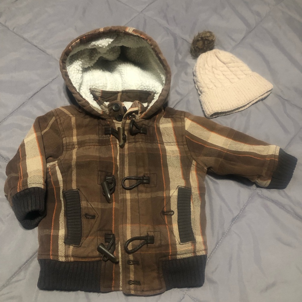 Old Navy Cute Plaid Coat & hat Sz 12-18 months!!